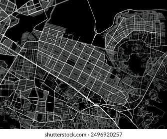 Vector city map of Ciudad Nezahualcoyotl in Mexico with white roads isolated on a black background.