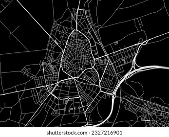 Vector city map of Ciudad Real in Spain with white roads isolated on a black background.