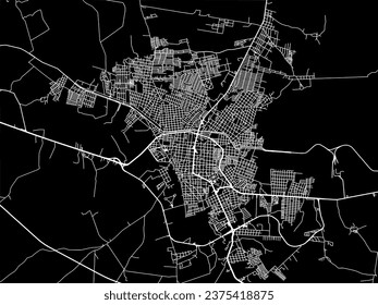 Vector city map of Ciudad Valles in Mexico with white roads isolated on a black background.