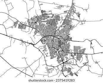 Vector city map of Ciudad Valles in Mexico with black roads isolated on a white background.