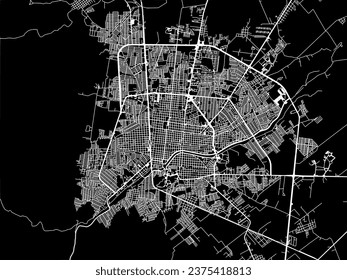 Vector city map of Ciudad Victoria in Mexico with white roads isolated on a black background.