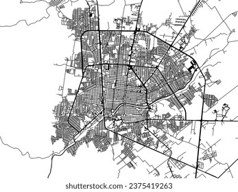 Vector city map of Ciudad Victoria in Mexico with black roads isolated on a white background.