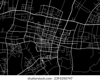 Mapa de la ciudad vector de Cixi en la República Popular China (RPC) con carreteras blancas aisladas en un fondo negro.
