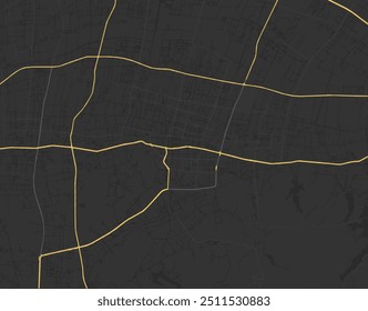 Vector city map of Cixi in People's Republic of China with yellow roads isolated on a brown background.