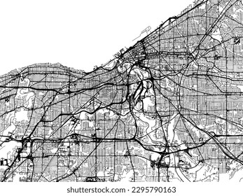 Vector city map of Cleveland Ohio in the United States of America with black roads isolated on a white background.