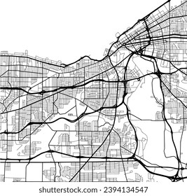 Vector city map of Cleveland Ohio in the United States of America with black roads isolated on a white background.