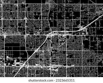 Vector city map of Clovis California in the United States of America with white roads isolated on a black background.