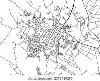Mapa vectorial de Coatepec en México con caminos negros aislados en un fondo blanco.