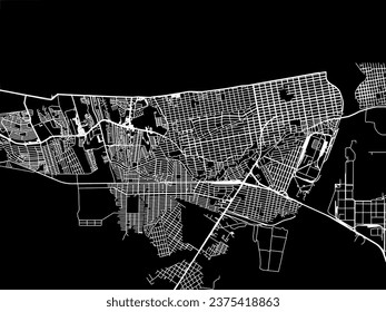 Vector city map of Coatzacoalcos in Mexico with white roads isolated on a black background.