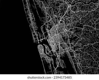 Vector city map of Cochin in the Republic of India with white roads isolated on a black background.