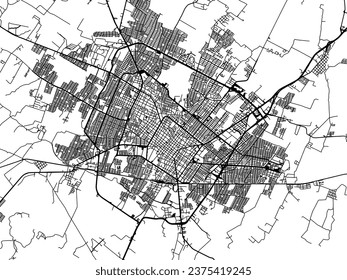 Mapa vectorial de la ciudad de Colima en México con carreteras negras aisladas en un fondo blanco.