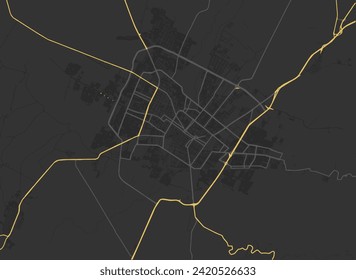 Mapa vectorial de la ciudad de Colima en México con carreteras amarillas aisladas en un fondo marrón.