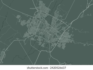 Mapa de la ciudad vectorial de Colima en México con caminos blancos aislados en un fondo verde.