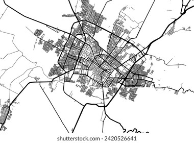 Mapa vectorial de la ciudad de Colima en México con carreteras negras aisladas en un fondo blanco.