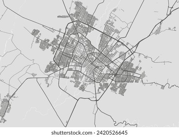 Mapa vectorial de la ciudad de Colima en México con carreteras negras aisladas en un fondo gris.