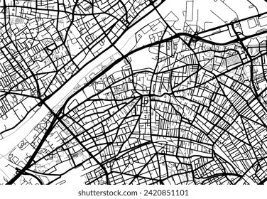 Vector city map of Colombes in France with black roads isolated on a white background.
