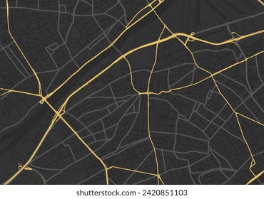 Vector city map of Colombes in France with yellow roads isolated on a brown background.