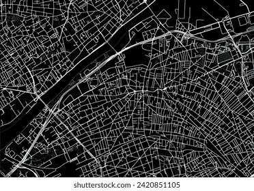 Vector city map of Colombes in France with white roads isolated on a black background.