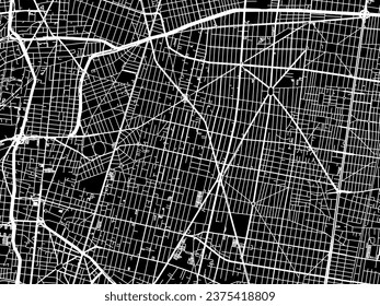 Vector city map of Colonia del Valle in Mexico with white roads isolated on a black background.