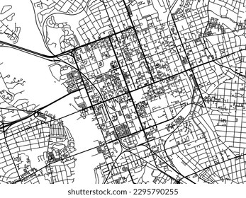 Vector city map of Columbia Center South Carolina in the United States of America with black roads isolated on a white background.