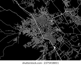 Vector city map of Comitan in Mexico with white roads isolated on a black background.