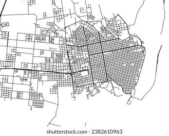 Vector city map of Concepcion del Uruguay in Argentina with black roads isolated on a white background.