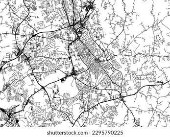 Mapa de la ciudad vectorial de Concord Carolina del Norte en los Estados Unidos de América con carreteras negras aisladas en un fondo blanco.