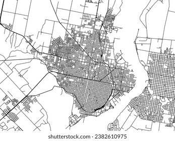 Vector city map of Concordia in Argentina with black roads isolated on a white background.