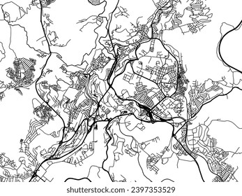 Vector city map of Constantine in Algeria with black roads isolated on a white background.