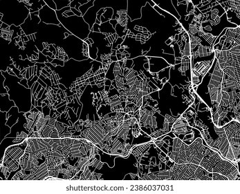 Vector city map of Contagem in Brazil with white roads isolated on a black background.