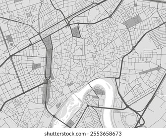 Vector city map of Cordoba Centro in Spain with black roads isolated on a grey background.