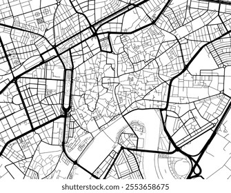 Vector city map of Cordoba Centro in Spain with black roads isolated on a white background.