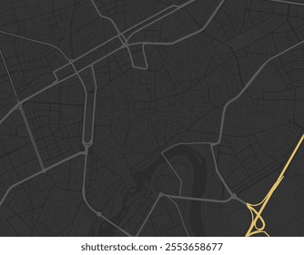 Vector city map of Cordoba Centro in Spain with yellow roads isolated on a brown background.