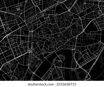 Vector city map of Cordoba Centro in Spain with white roads isolated on a black background.