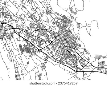 Mapa de la ciudad vectorial de Córdoba en México con carreteras negras aisladas en un fondo blanco.