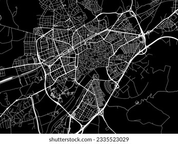 Stadtplan von Córdoba in Spanien mit weißen Straßen einzeln auf schwarzem Hintergrund.