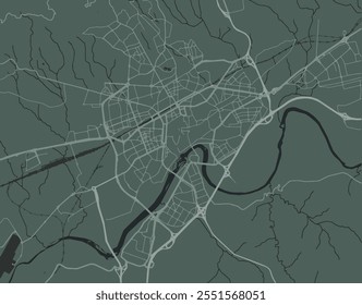 Vector city map of Cordoba in Spain with white roads isolated on a green background.