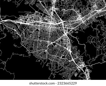 Vector city map of Corona California in the United States of America with white roads isolated on a black background.