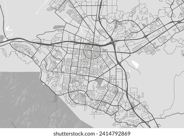 Vector city map of Corona California in the United States with black roads isolated on a grey background.