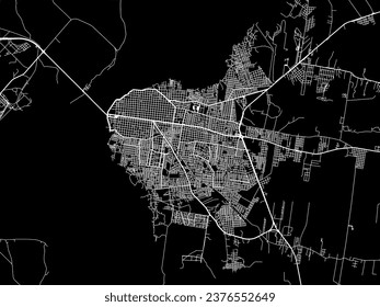 Stadtplan von Corrientes in Argentinien mit weißen Straßen einzeln auf schwarzem Hintergrund.