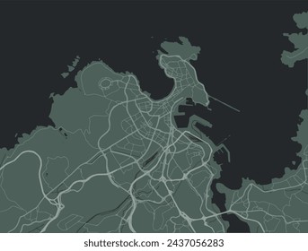 Vector city map of Coruna in Spain with white roads isolated on a green background.