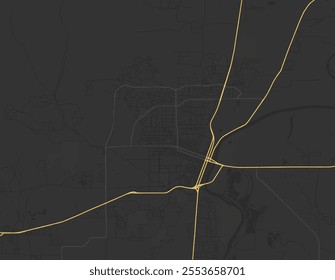 Vector city map of Corvallis Oregon in the United States of America with yellow roads isolated on a brown background.