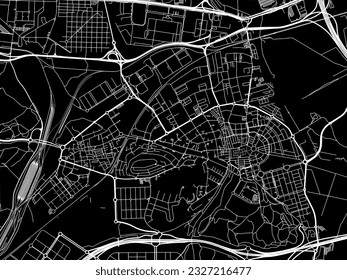 Mapa vectorial de la ciudad de Coslada en España con carreteras blancas aisladas en un fondo negro.
