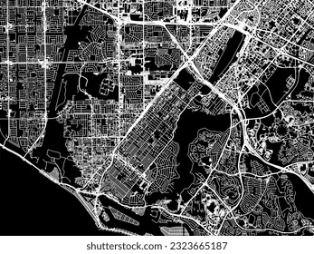 Vector city map of Costa Mesa California in the United States of America with white roads isolated on a black background.