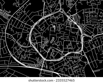Vector city map of Coventry Center in the United Kingdom with white roads isolated on a black background.