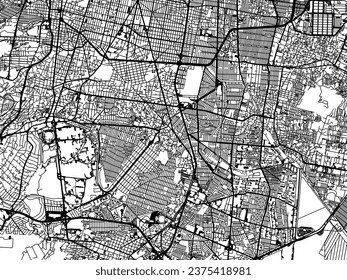 Vector city map of Coyoacan in Mexico with black roads isolated on a white background.