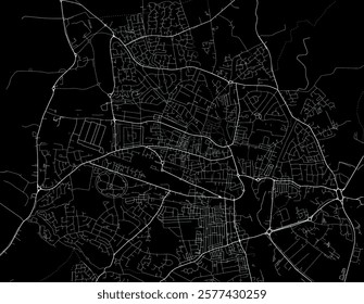 Vector city map of Crewe in the United Kingdom with white roads isolated on a black background.