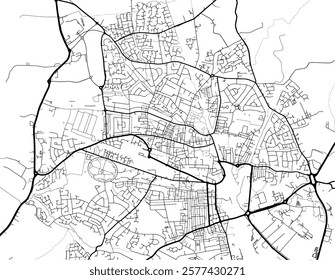 Vector city map of Crewe in the United Kingdom with black roads isolated on a white background.