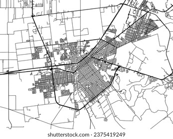Vector city map of Cuauhtemoc in Mexico with black roads isolated on a white background.