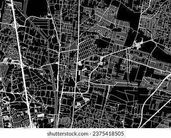 Mapa vectorial de Cuautitlan en México con caminos blancos aislados en un fondo negro.